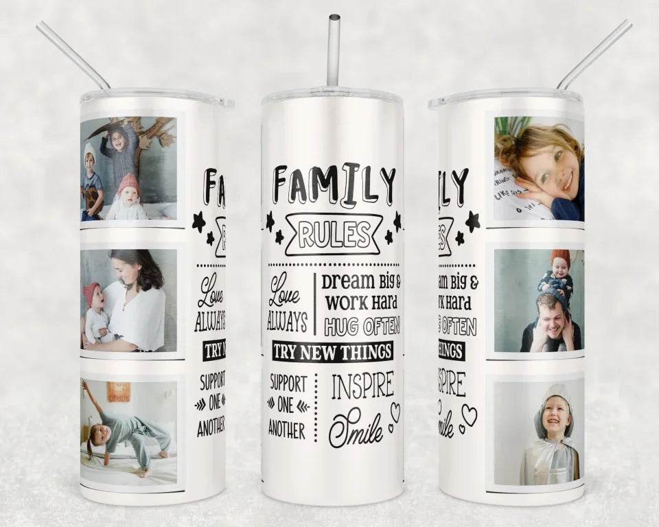 Personalized Family Photo Tumbler - Celebrate 'Family Rules' with Love and Inspiration!,Gift for Her, Unique Gift, Gift for Him, Anniversary Gift, Thank You Gift - Eshaarya
