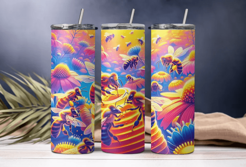 Honey Bee Tumbler, Gift for Her, Gift for Mom, 20oz Tumbler, Elegant pattern, Perfect Gift - Eshaarya