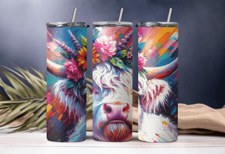 Colorful Cow Pattern Tumbler - Stylish Drinkware, Gift for Her, Gift for Mom, 20oz Tumbler, Elegant Pattern, Perfect Gift - Eshaarya