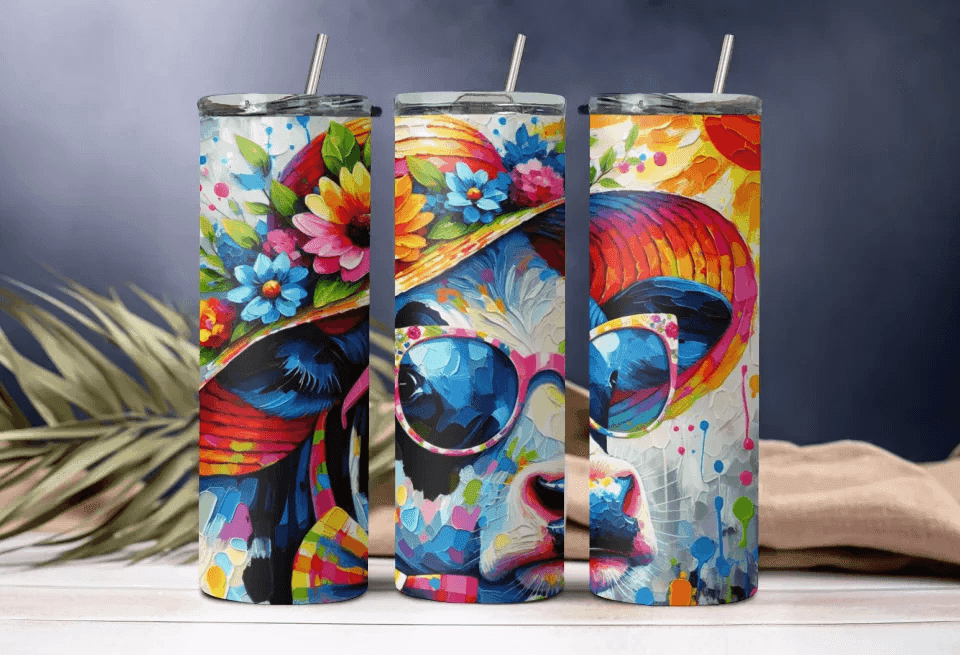 Playful Cow Tumbler - 20oz Drinkware with Goggles & Hat, Ideal Gift for Her & Mom, Unique Birthday Gift - Eshaarya