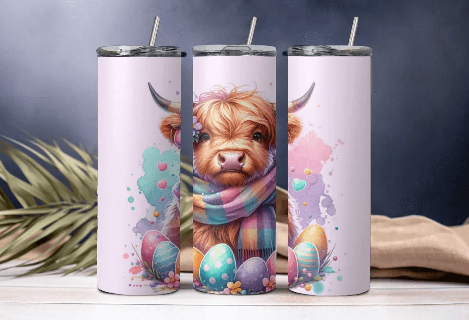 Whimsical Baby Ox Tumbler - 20oz Cute Drinkware with Pink Background, Perfect Gift for Art Lovers & Animal Enthusiasts, Stylish Drinkware, Gift for Her, Gift for Mom - Eshaarya