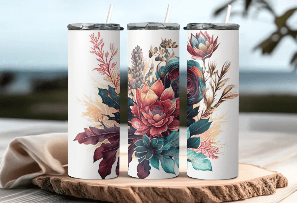 Floral Art Print Tumbler - 20oz Elegant Drinkware with Beautiful Flower Design, Stylish Drinkware, Gift for Her, Gift for Mom - Eshaarya