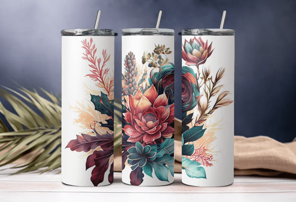 Floral Art Print Tumbler - 20oz Elegant Drinkware with Beautiful Flower Design, Stylish Drinkware, Gift for Her, Gift for Mom - Eshaarya