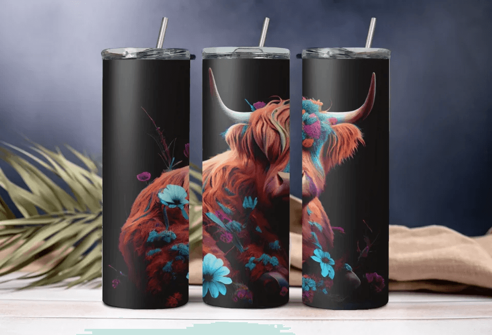 Whimsical Bull Tumbler - 20oz Cute Drinkware, Perfect Gift for Art Lovers & Animal Enthusiasts, Stylish Drinkware, Gift for Her, Gift for Mom - Eshaarya