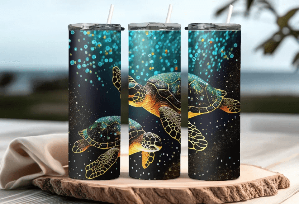 Illuminating Swimming Turtle Tumbler - 20oz Artistic Drinkware with Vibrant Ocean-Inspired Design, Perfect Gift for Art Lovers, Stylish Drinkware, Gift for Her, Gift for Mom - Eshaarya
