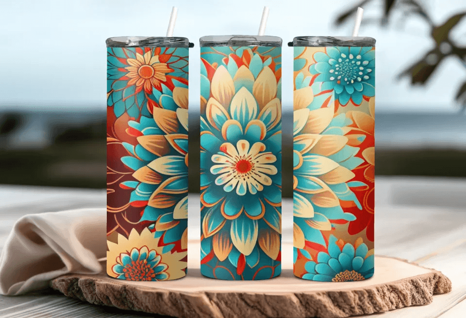 Colorful Flower Print Tumbler, 20oz Elegant Drinkware with Beautiful Flower Design, Stylish Drinkware, Gift for Her, Gift for Mom - Eshaarya