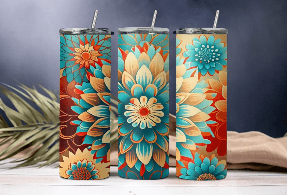 Colorful Flower Print Tumbler, 20oz Elegant Drinkware with Beautiful Flower Design, Stylish Drinkware, Gift for Her, Gift for Mom - Eshaarya
