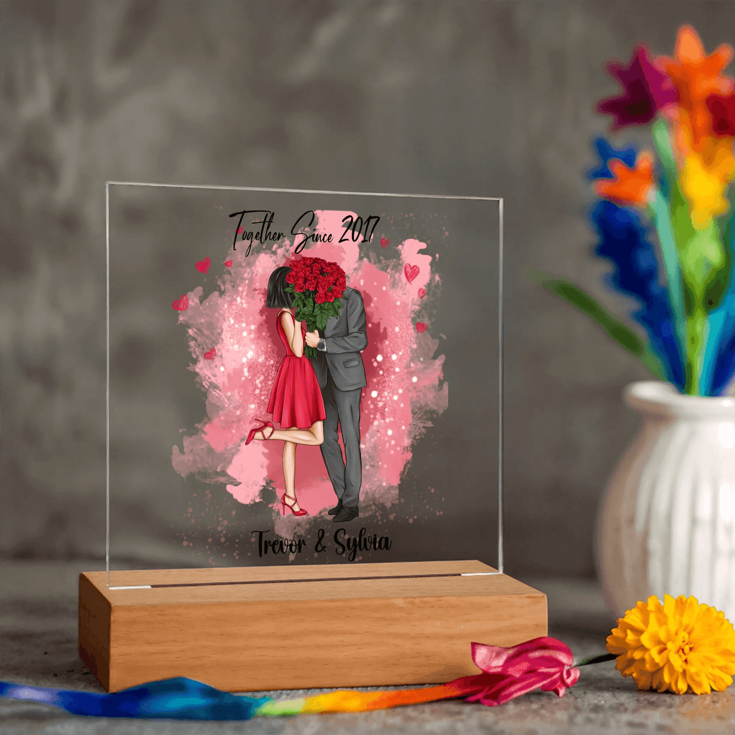 Custom Square Acrylic Plaque with LED Light – Perfect Valentine's Day Gift for Him & Her, Valentine Day Gift For Couples - Eshaarya