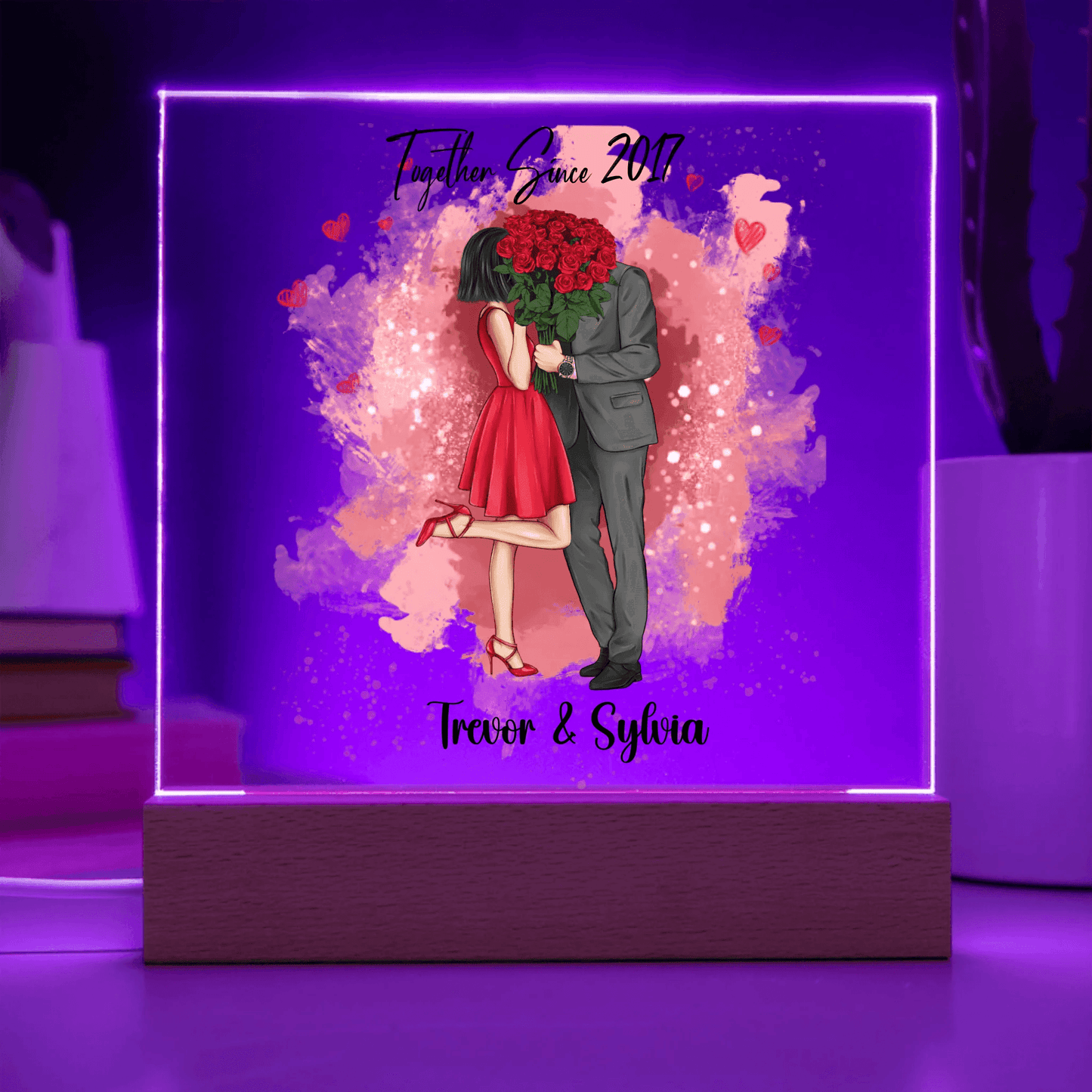 Custom Square Acrylic Plaque with LED Light – Perfect Valentine's Day Gift for Him & Her, Valentine Day Gift For Couples - Eshaarya