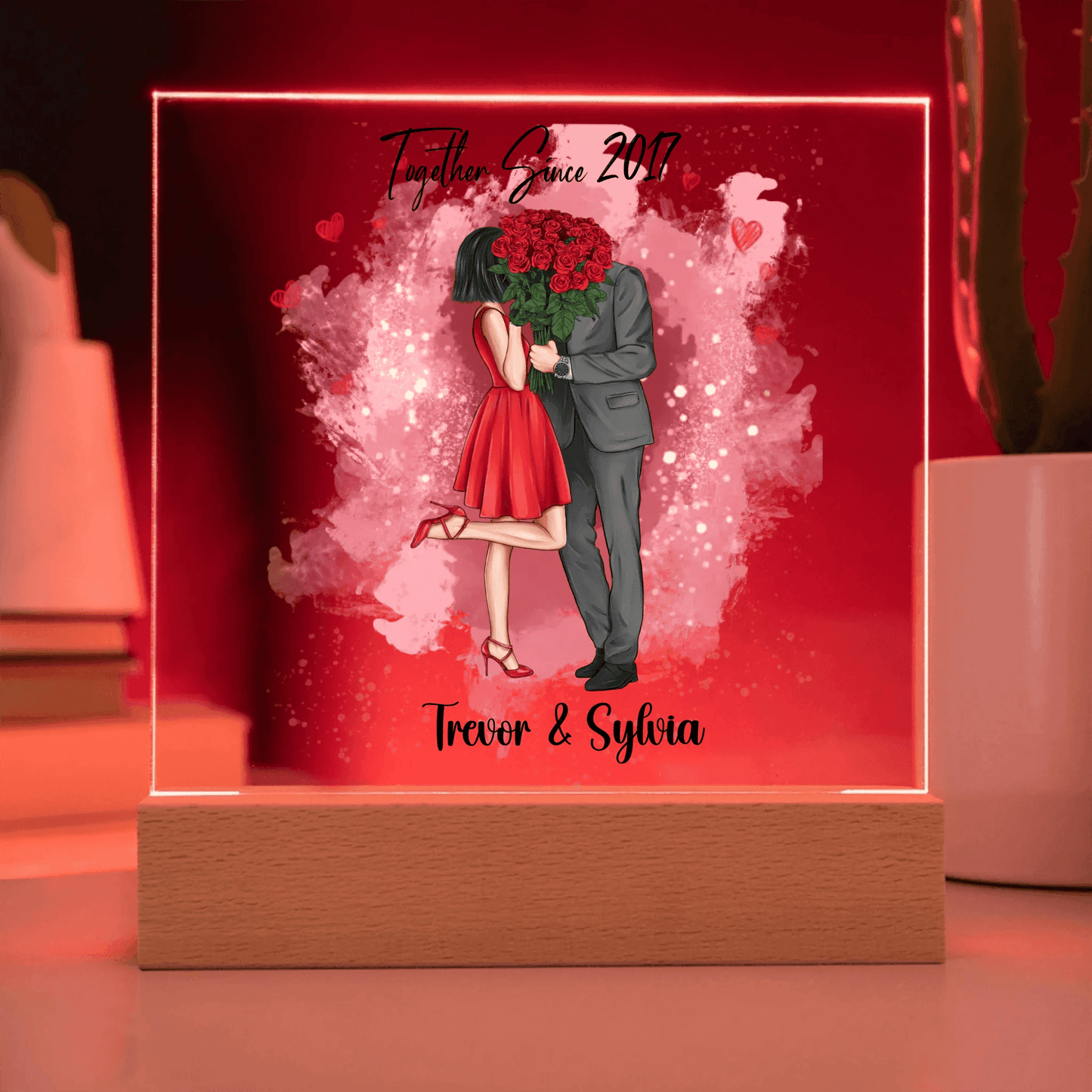 Custom Square Acrylic Plaque with LED Light – Perfect Valentine's Day Gift for Him & Her, Valentine Day Gift For Couples - Eshaarya