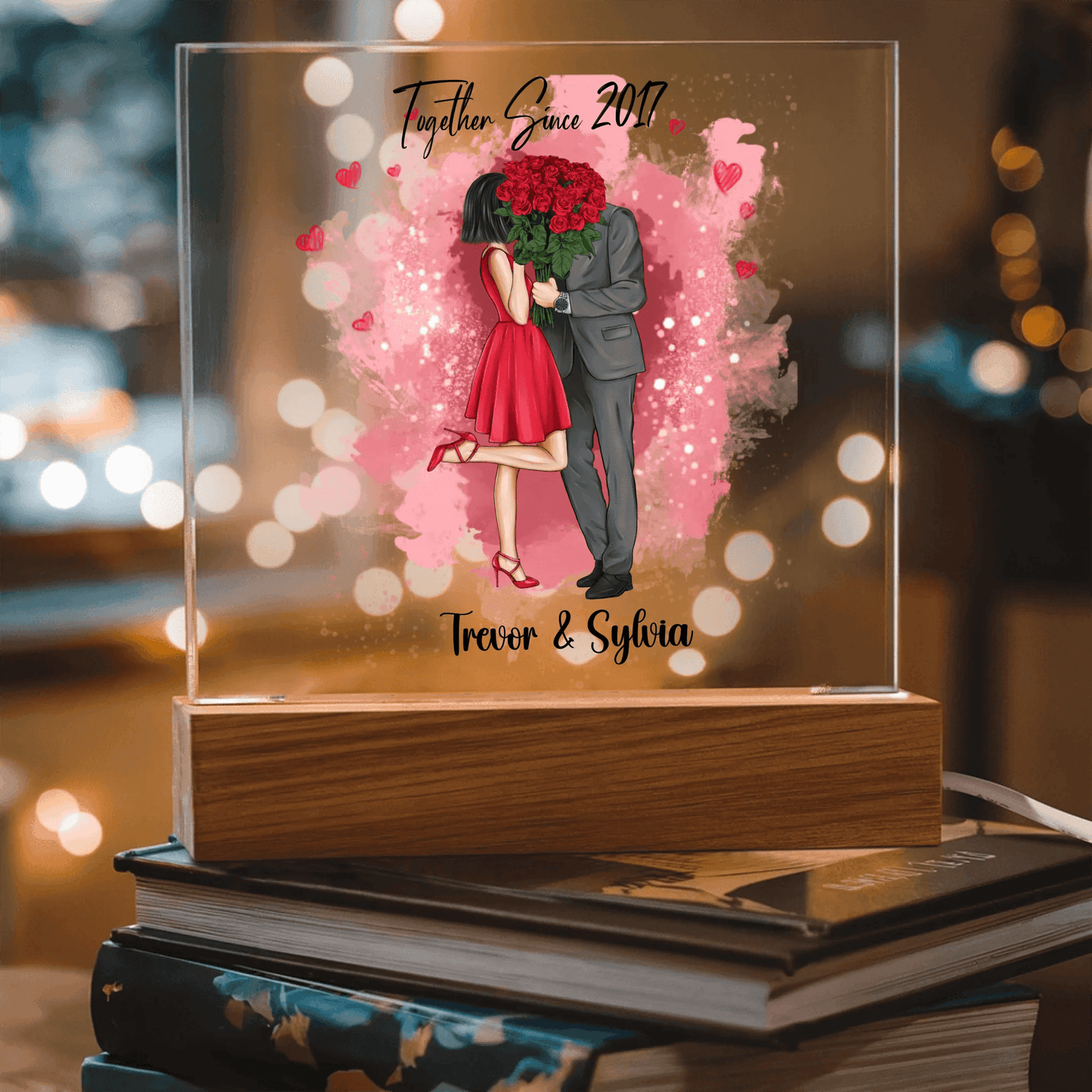 Custom Square Acrylic Plaque with LED Light – Perfect Valentine's Day Gift for Him & Her, Valentine Day Gift For Couples - Eshaarya