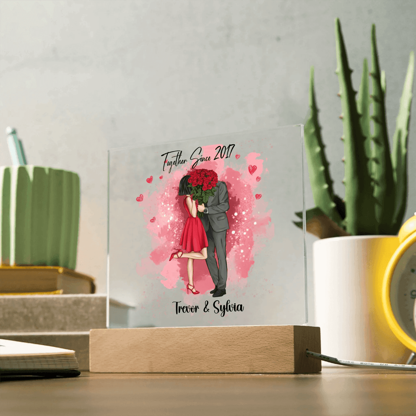 Custom Square Acrylic Plaque with LED Light – Perfect Valentine's Day Gift for Him & Her, Valentine Day Gift For Couples - Eshaarya