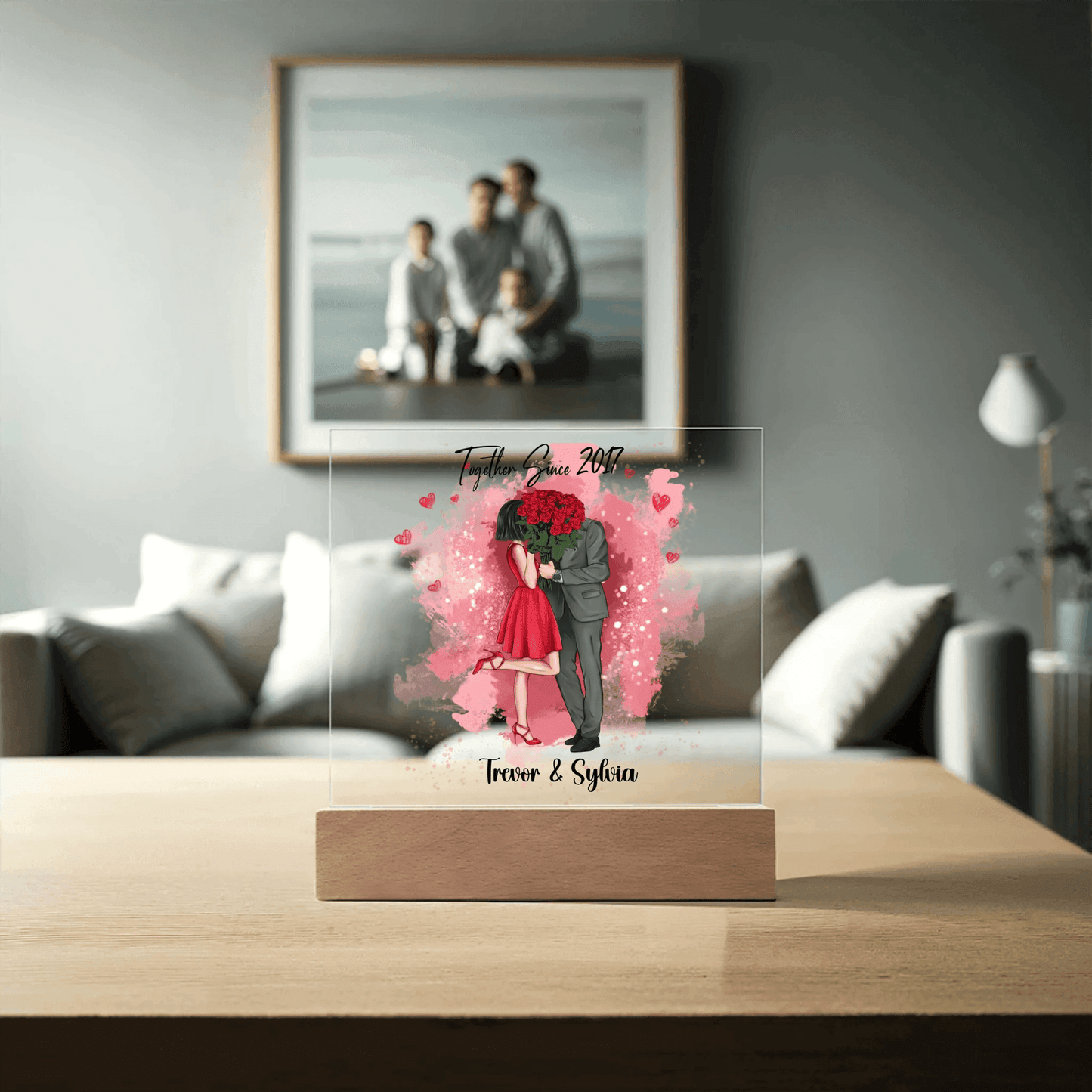 Custom Square Acrylic Plaque with LED Light – Perfect Valentine's Day Gift for Him & Her, Valentine Day Gift For Couples - Eshaarya