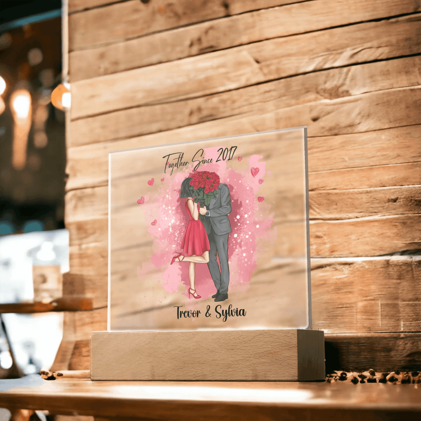 Custom Square Acrylic Plaque with LED Light – Perfect Valentine's Day Gift for Him & Her, Valentine Day Gift For Couples - Eshaarya