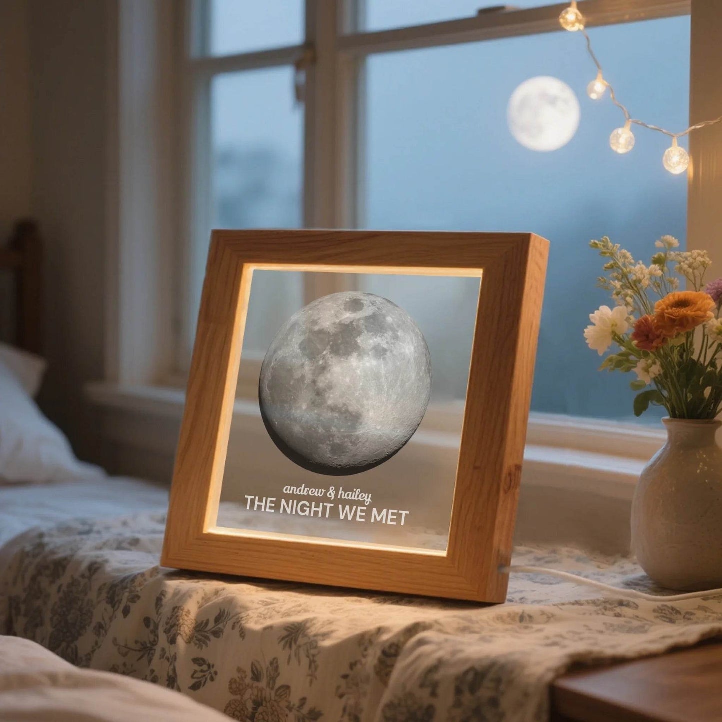 Personalized Moon Phase LED Light Frame – Custom Couple Name & Date | Gift For Couples | Gift For Spouse | Gift For Girlfriend | Gift for Wife - Eshaarya