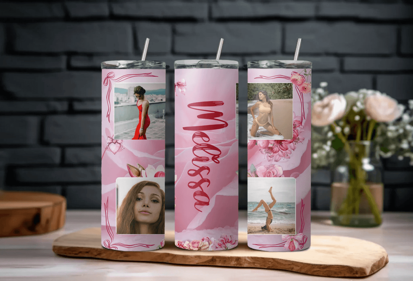 Personalized Floral Tumbler - Add your name and upload your photos, Gift for Self, Gift for Her, Gift for Peers, Gift for Friends - Eshaarya