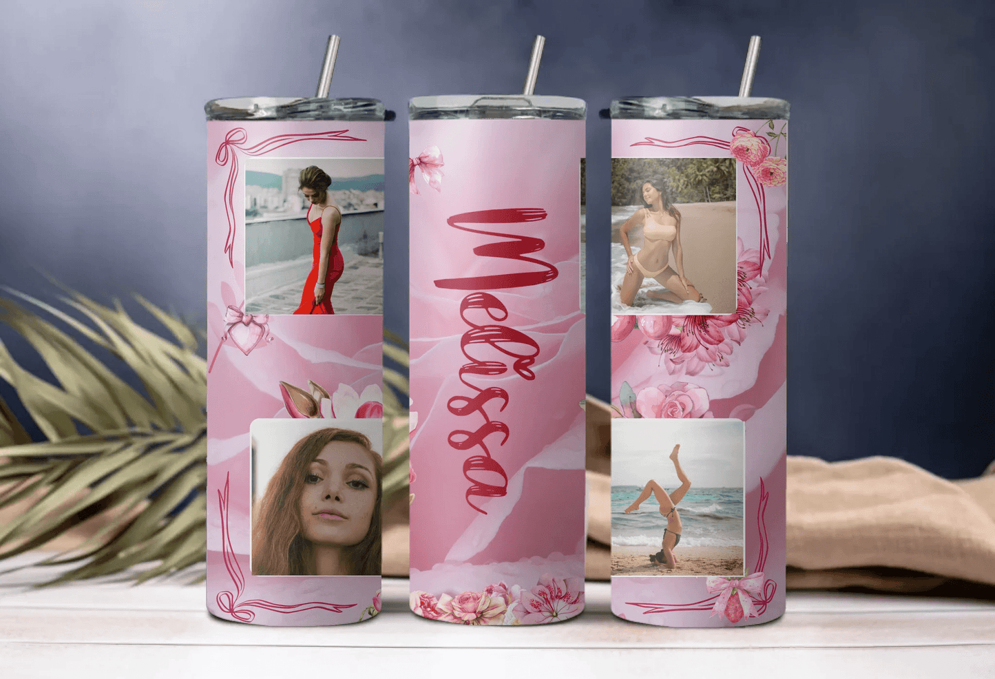 Personalized Floral Tumbler - Add your name and upload your photos, Gift for Self, Gift for Her, Gift for Peers, Gift for Friends - Eshaarya