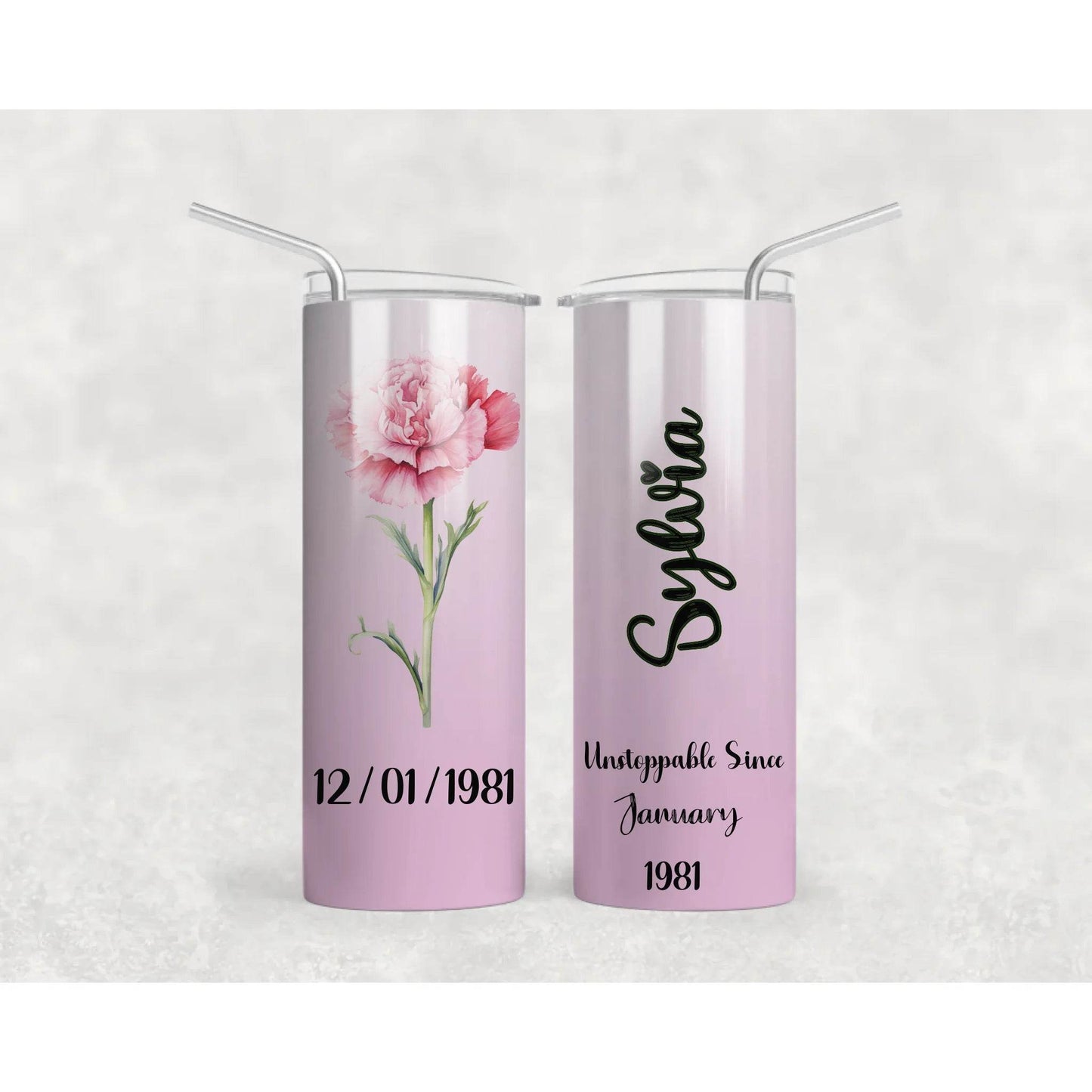 Custom Birth Month Flower Tumbler – Personalized with Name & Year for a Unique Gift - Eshaarya