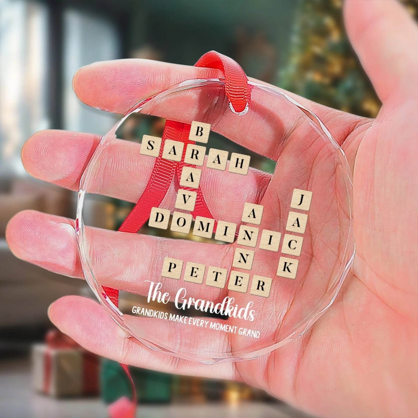 Personalized Scribble Name Glass Ornament – Unique Gift for Grandparents | Gift for Grandma and Grandpa - Eshaarya