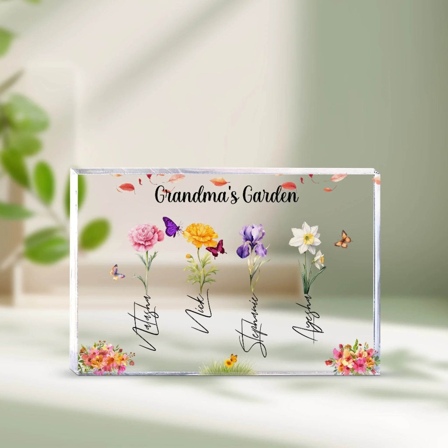 Grandma’s Garden – Personalized Acrylic Plaque with Grandkids’ Names & Flowers - Eshaarya