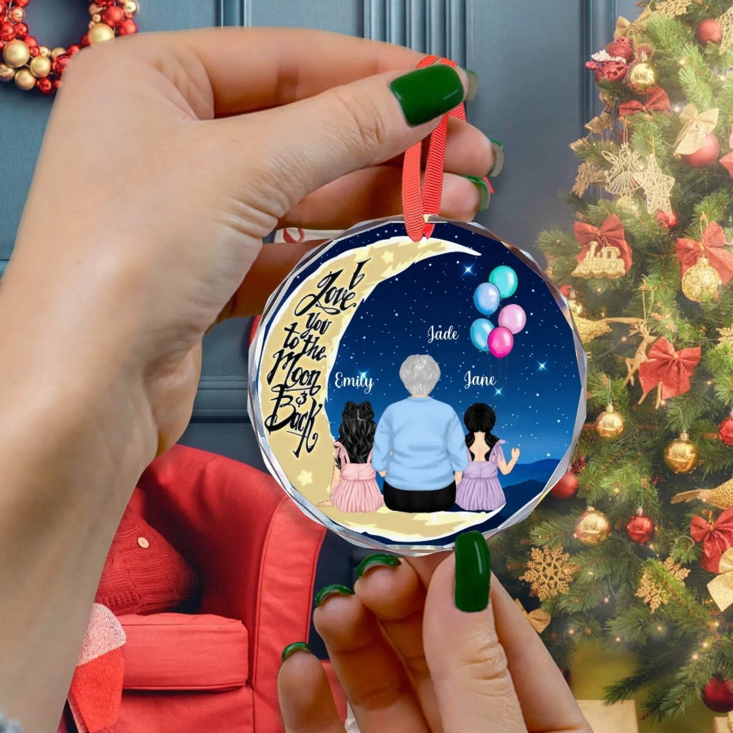 Personalized Grandma with Grandkids circle Ornament - Gift for Grandma | Unique Gifts for Grandparents - Eshaarya