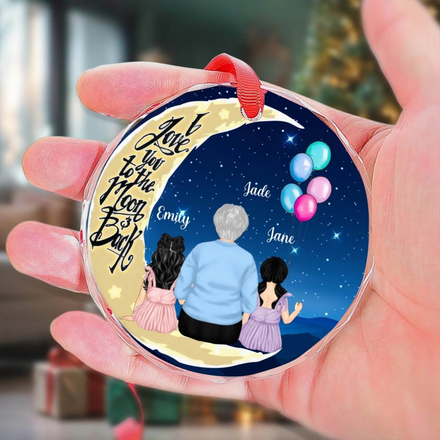 Personalized Grandma with Grandkids circle Ornament - Gift for Grandma | Unique Gifts for Grandparents - Eshaarya