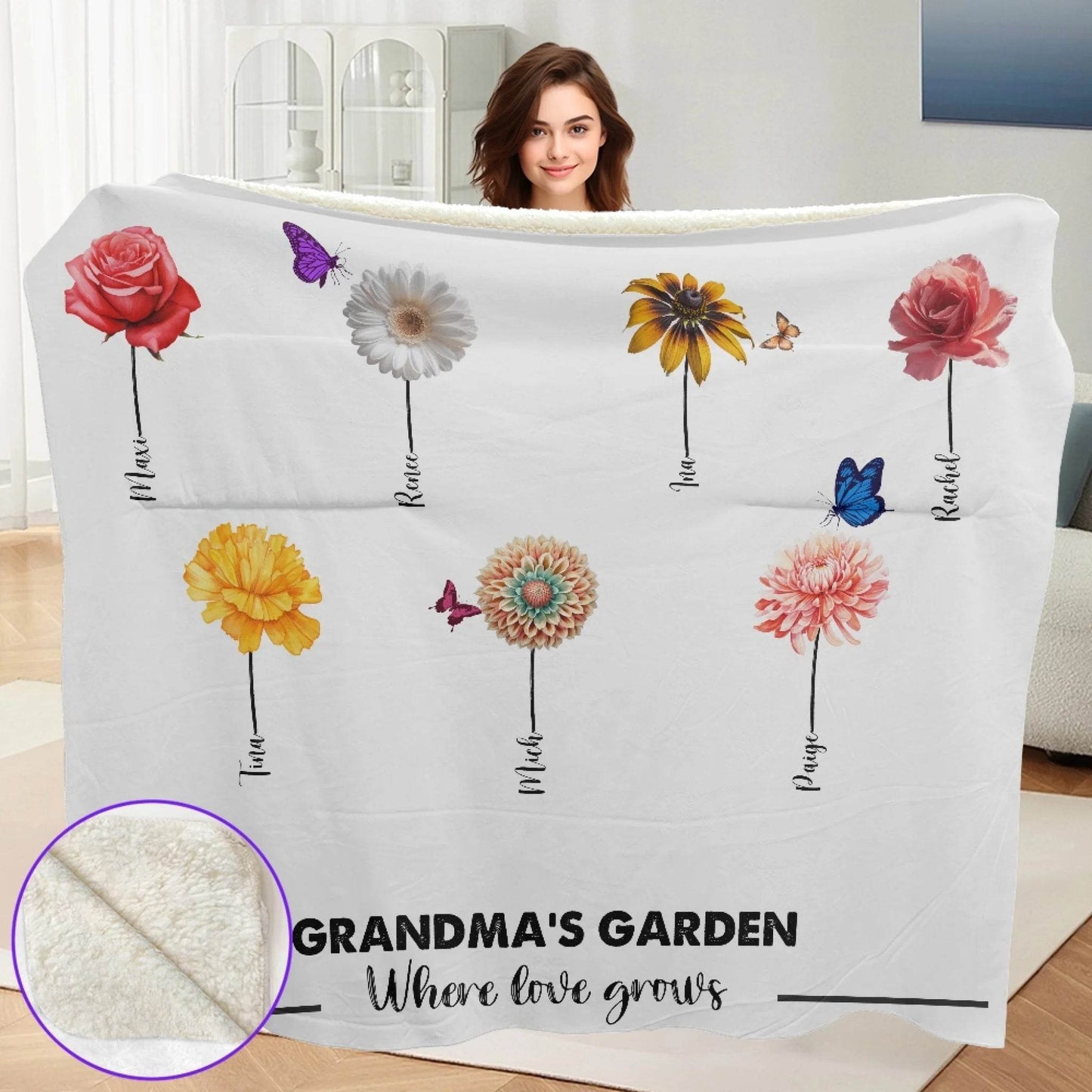 Gift for Grandma – Personalized Sherpa Fleece Blanket with Grandkids’ Names - Eshaarya