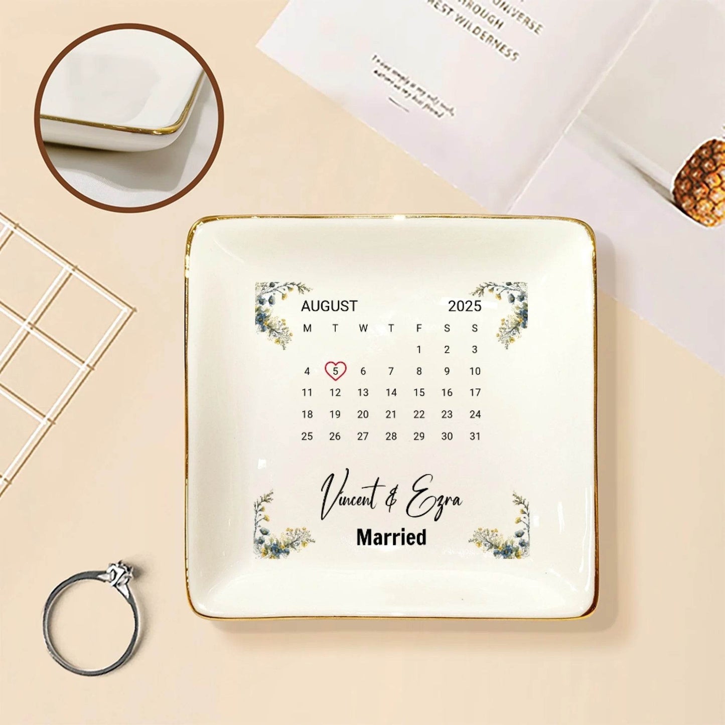 Personalized Ring Dish for Couple | Gift for Fiancee| Gift for Wife | Unique Gift for Girlfriend | Wedding Gift | Anniversary Gift | Ceramic Keepsake - Eshaarya