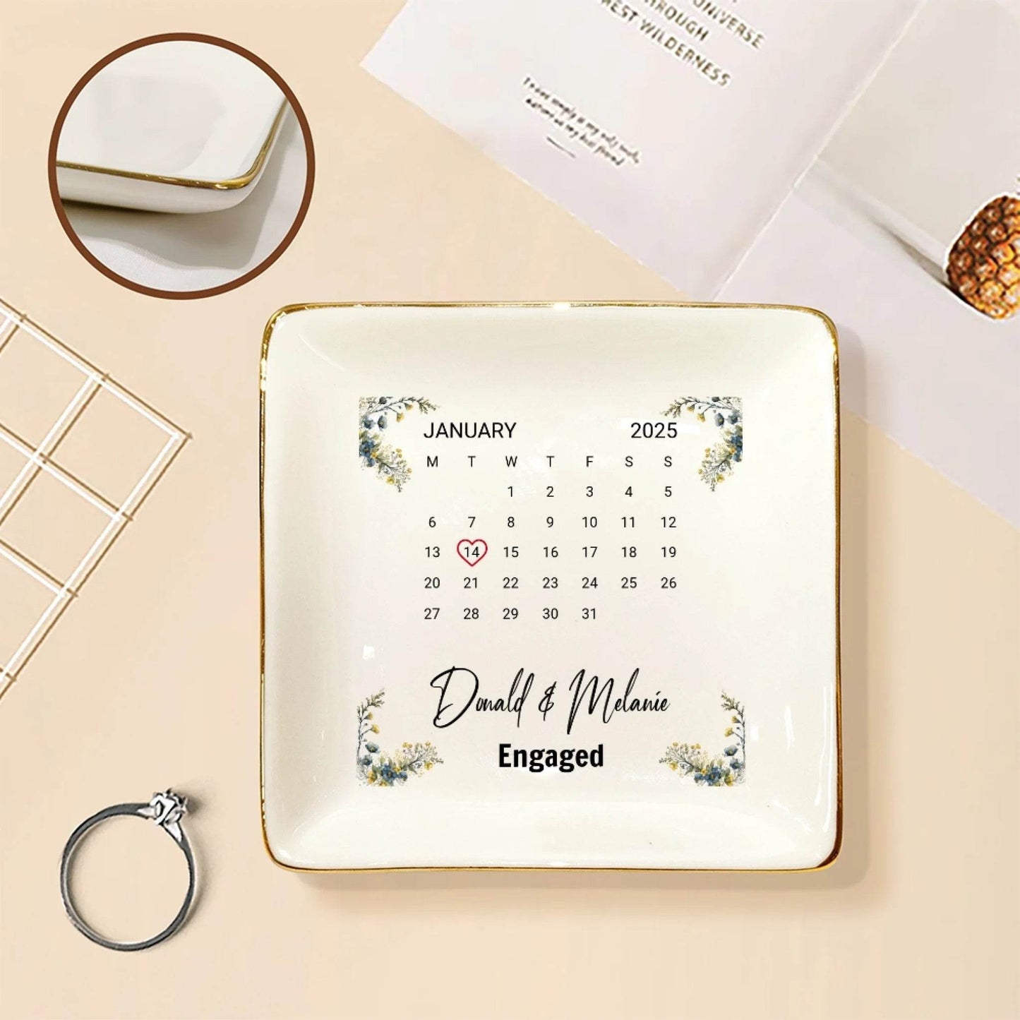 Personalized Ring Dish for Couple | Gift for Fiancee| Gift for Wife | Unique Gift for Girlfriend | Wedding Gift | Anniversary Gift | Ceramic Keepsake - Eshaarya