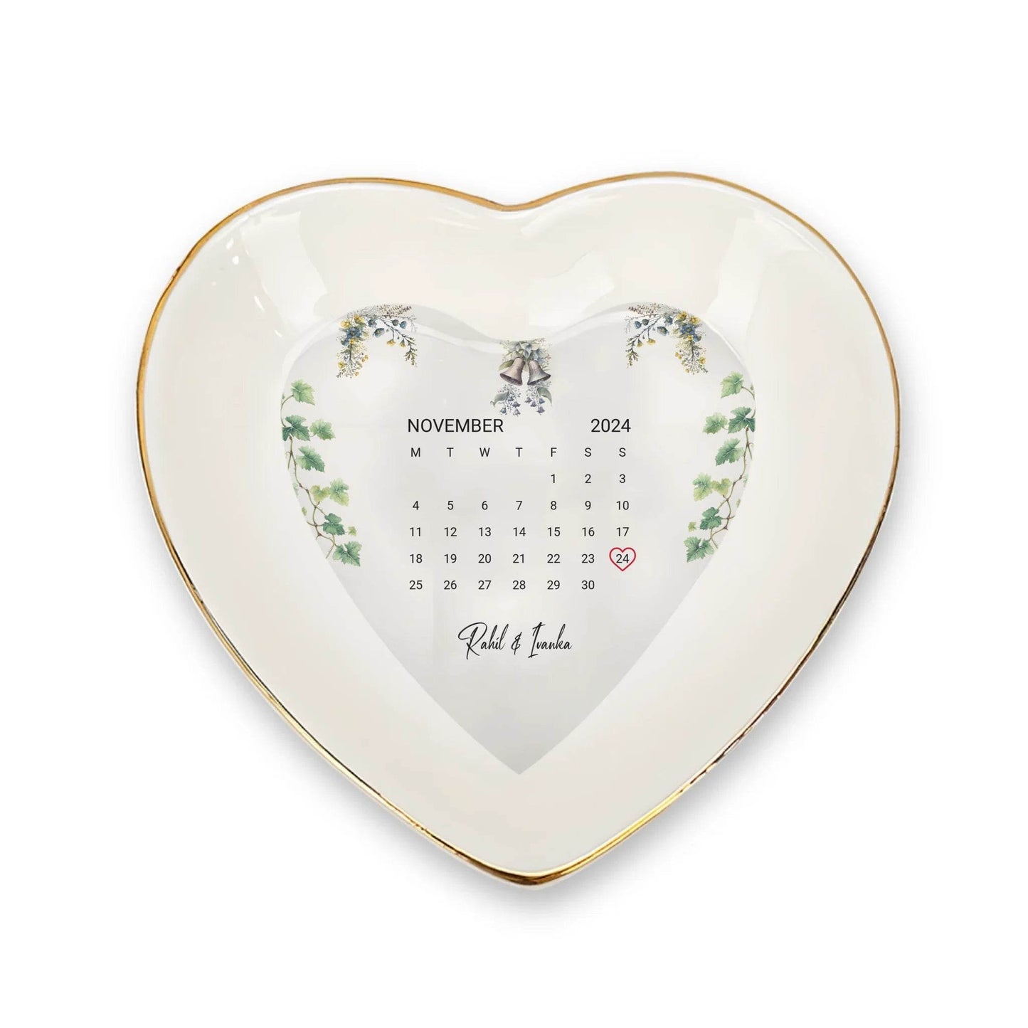 Personalized Heart-Shaped Ring Dish – Custom Wedding Date & Couple Name Keepsake | Unique Gift for Fiancee | Wedding Gift | Anniversary Gift | Ceramic Keepsake - Eshaarya