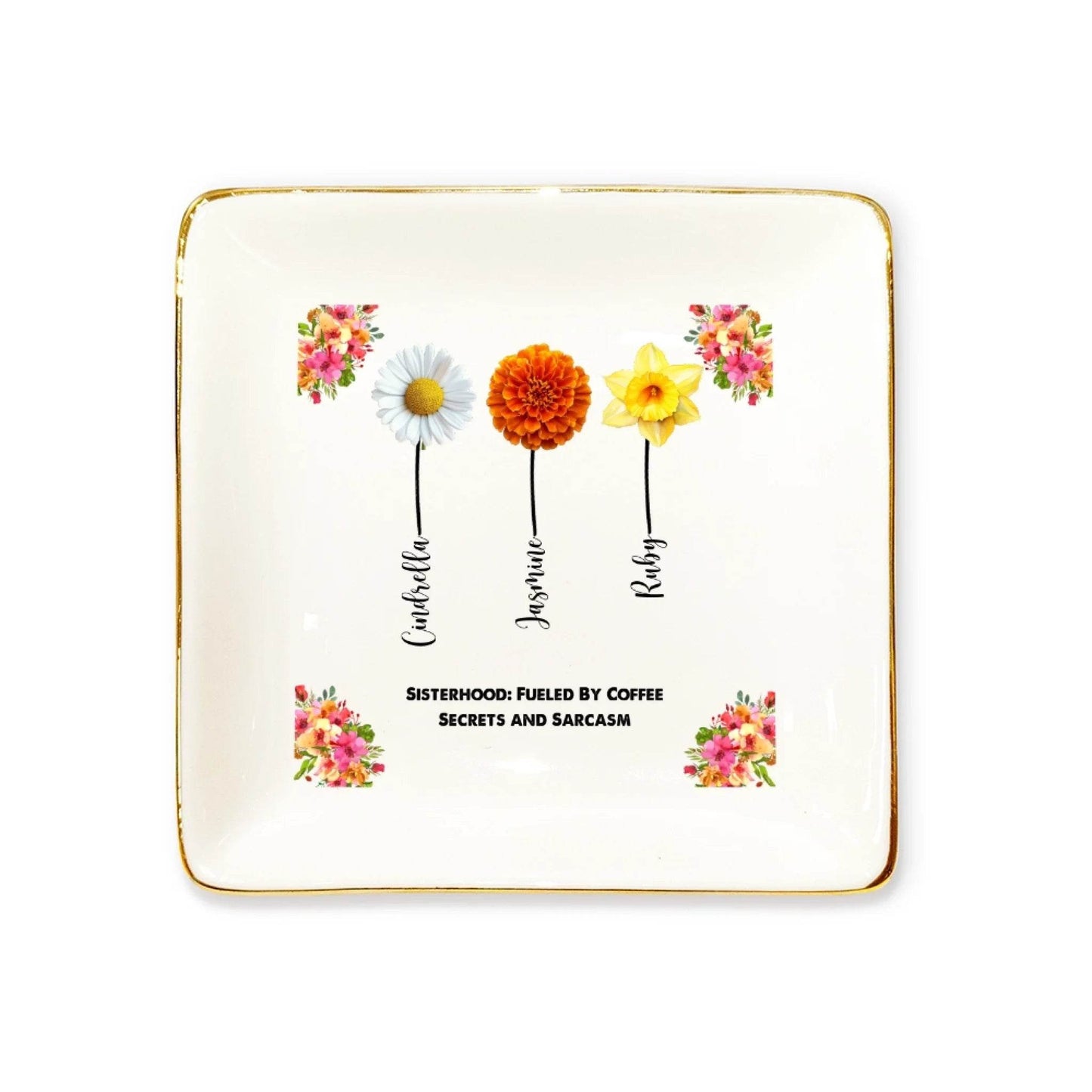 Personalized Sister Ring Dish – Custom Flowers, Names & Quotes | Unique Gift for Sisters - Eshaarya