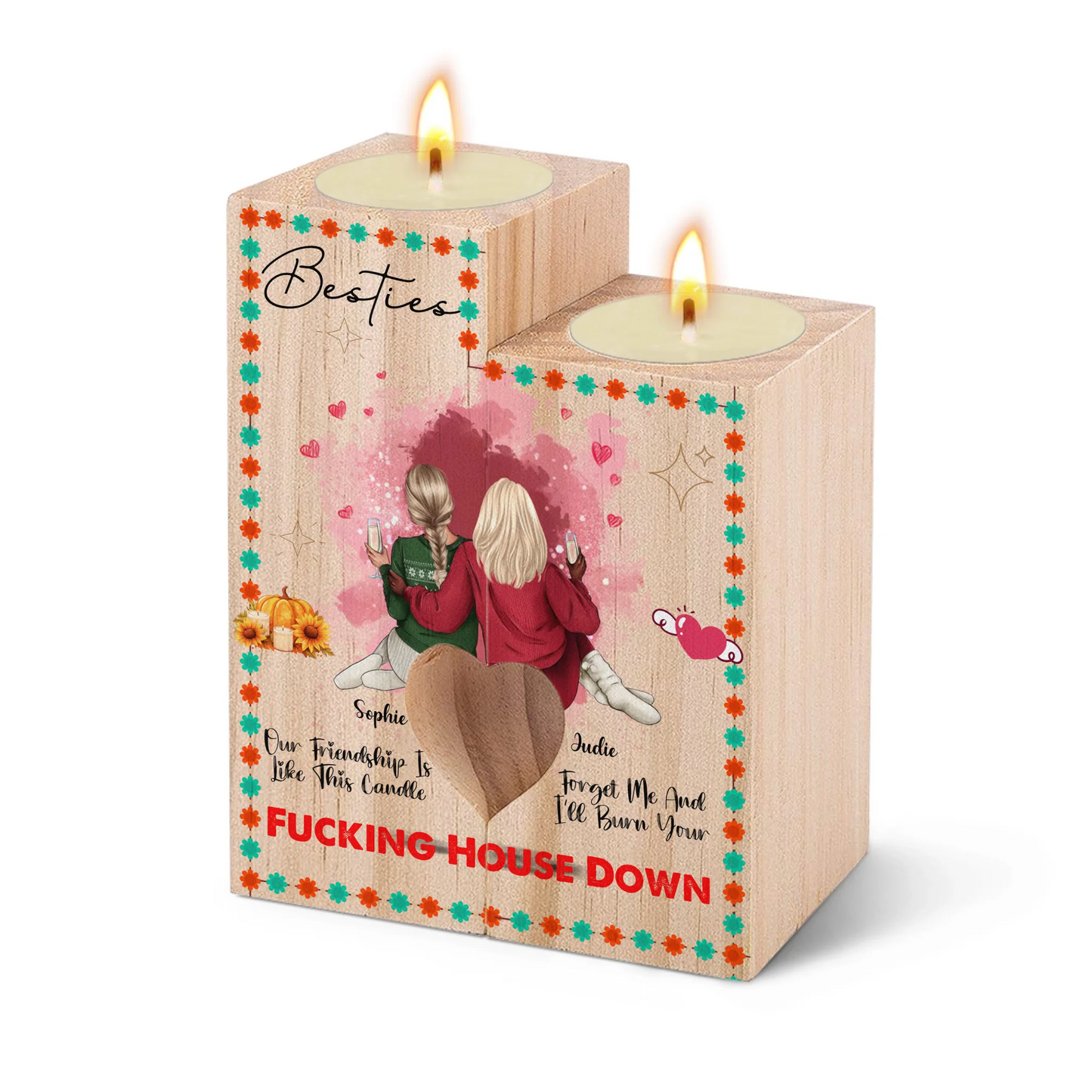 Personalized Heart Candle Holder Set -
Funny Friendship Gift with Custom Names | Unique Gift