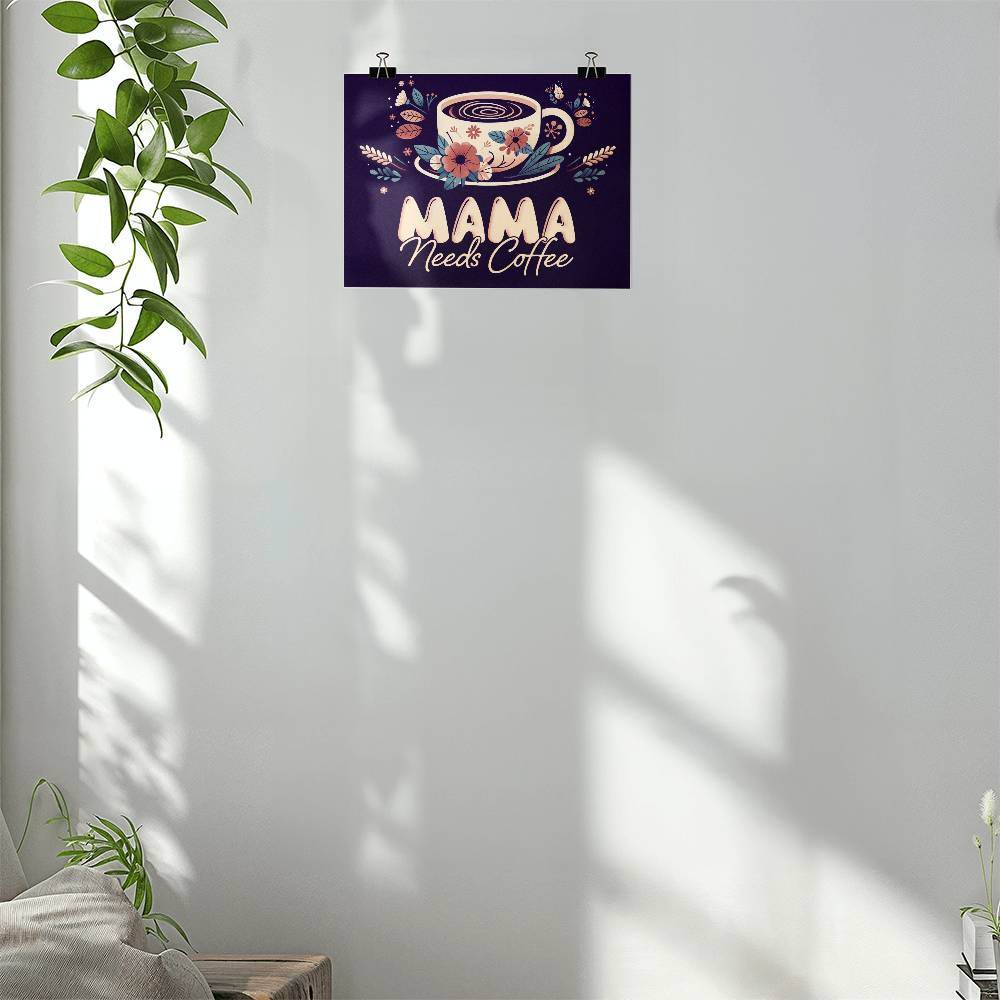 Mama Needs Coffee Retro Style Digital Print, Minimalist Wall Art for Coffee Lovers Instant Download, Minimalist Trendy Printable Wall Art - Eshaarya