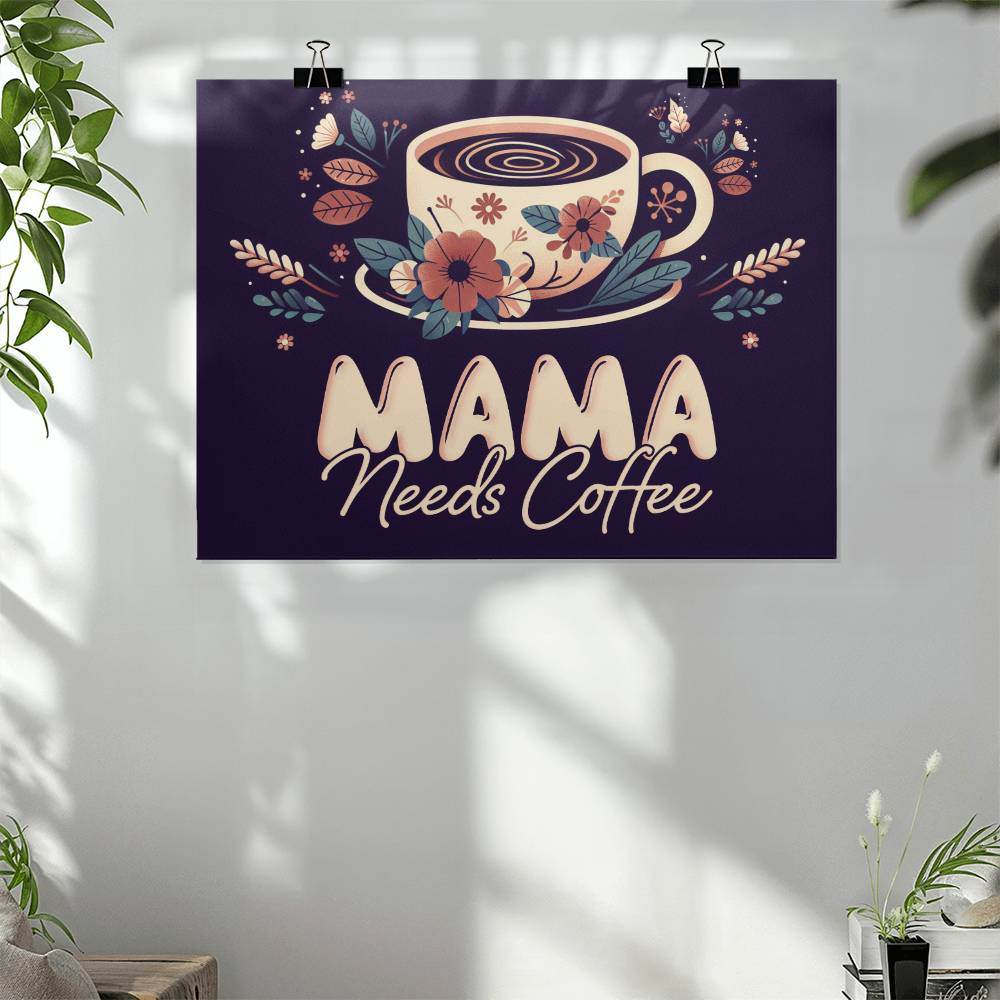 Mama Needs Coffee Retro Style Digital Print, Minimalist Wall Art for Coffee Lovers Instant Download, Minimalist Trendy Printable Wall Art - Eshaarya