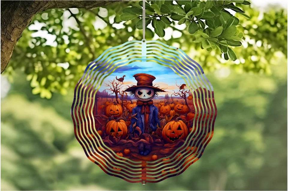 Ghostly Whirls: Spooky Pumpkin Field Wind Spinner for Halloween! - Eshaarya