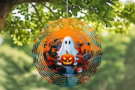 Wind Spinner - Spooky Ghost & Grumpy Pumpkin Wind Spinner! | Halloween Gift | Home Decor - Eshaarya