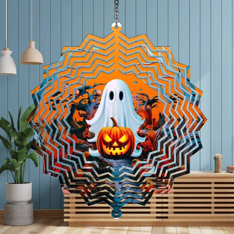 Wind Spinner - Spooky Ghost & Grumpy Pumpkin Wind Spinner! | Halloween Gift | Home Decor - Eshaarya