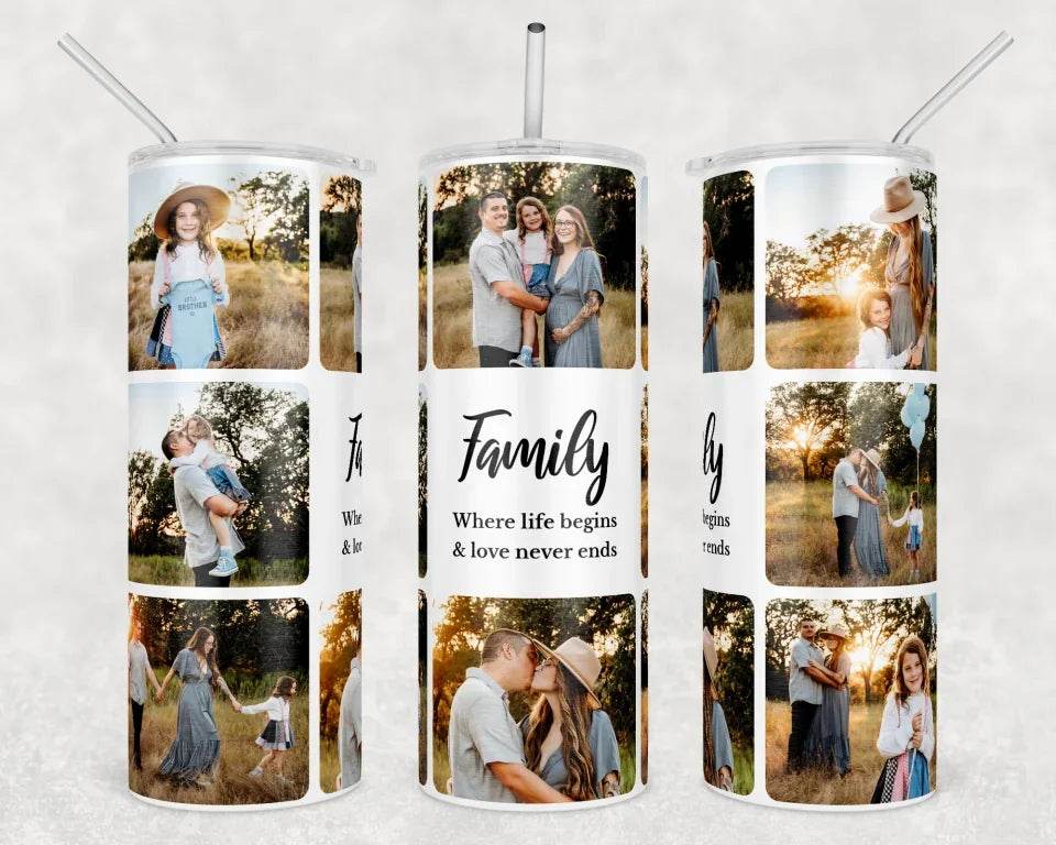 Personalized Tumbler with Your Family Photos – Where Life Begins, Gifts for Anniversary and Birthdays, Gifts for Father, Gift for Mother, Gift for Siblings, Gift for Parents, Gift for Wife - Eshaarya