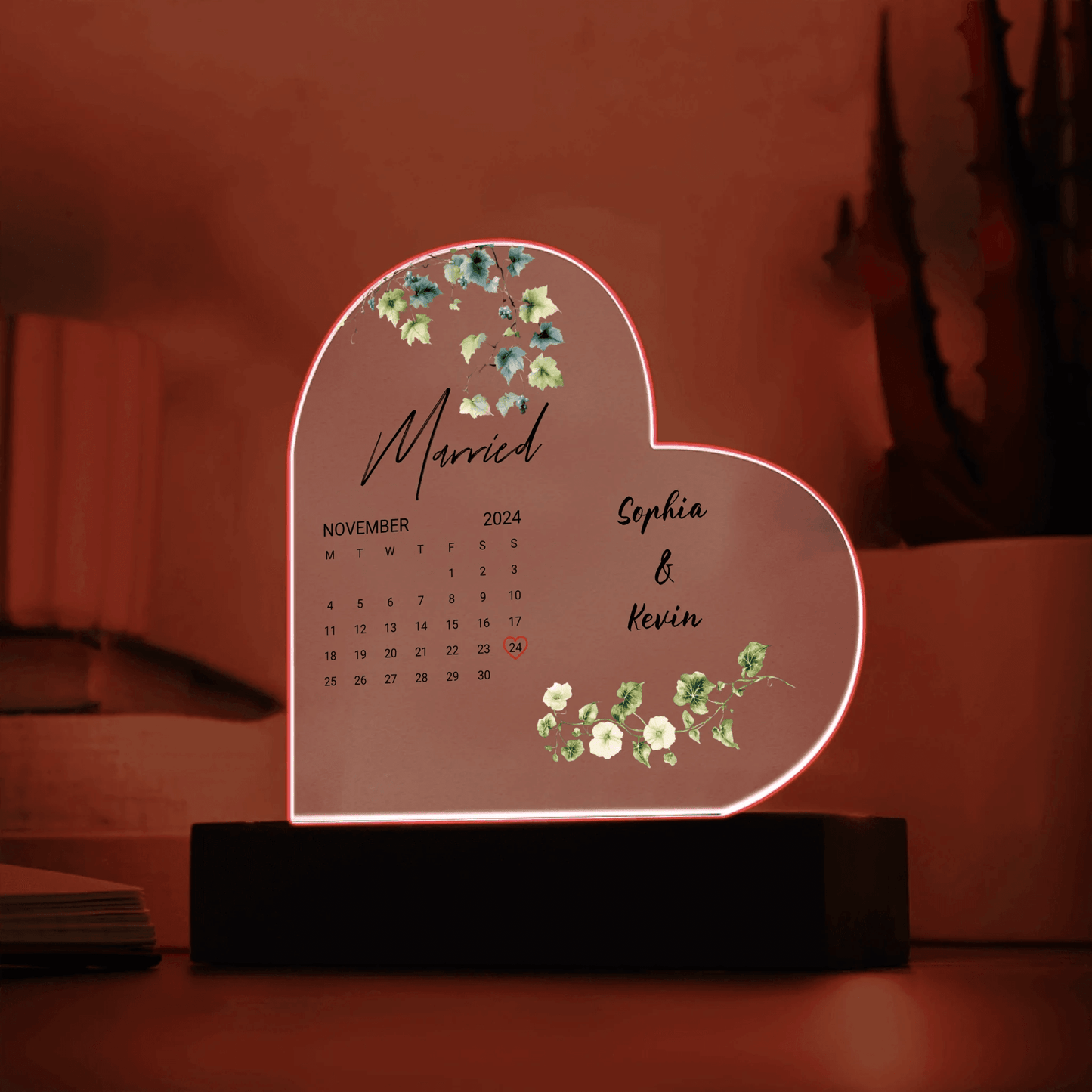 Celebrate Love: Custom Heart-Shaped Acrylic Plaque with LED Lighting, Personalized Gift For Couples, Wedding Gift, Valentine's Day Gift for Her, Anniversary Gift for Couple - Eshaarya