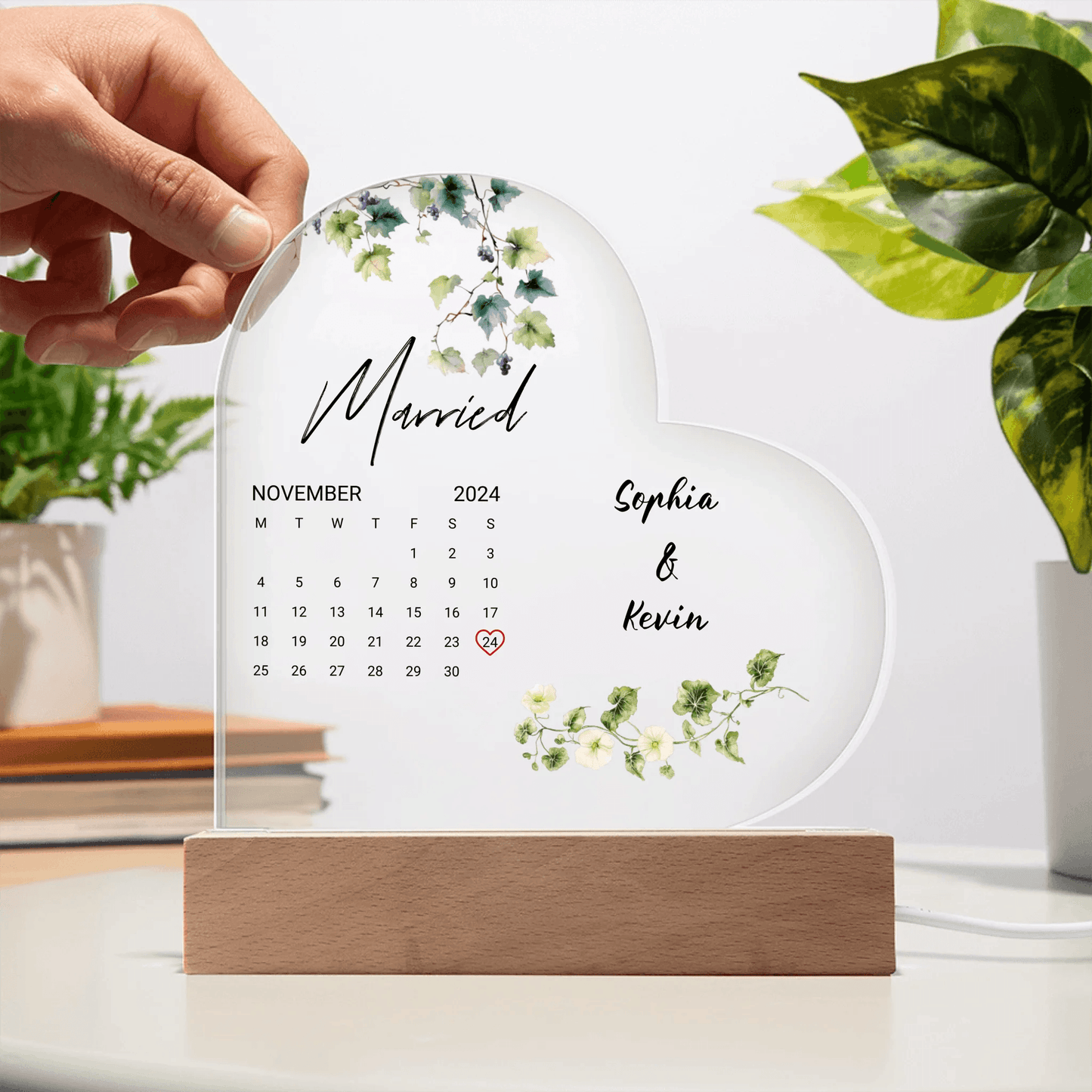 Celebrate Love: Custom Heart-Shaped Acrylic Plaque with LED Lighting, Personalized Gift For Couples, Wedding Gift, Valentine's Day Gift for Her, Anniversary Gift for Couple - Eshaarya