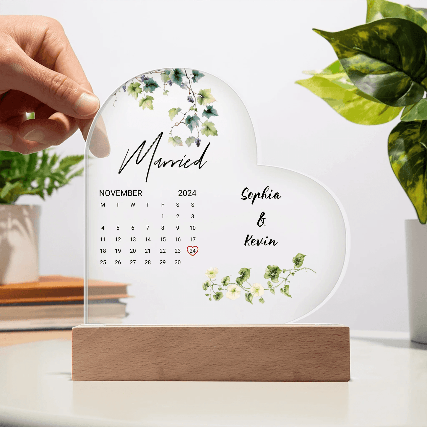 Celebrate Love: Custom Heart-Shaped Acrylic Plaque with LED Lighting, Personalized Gift For Couples, Wedding Gift, Valentine's Day Gift for Her, Anniversary Gift for Couple - Eshaarya