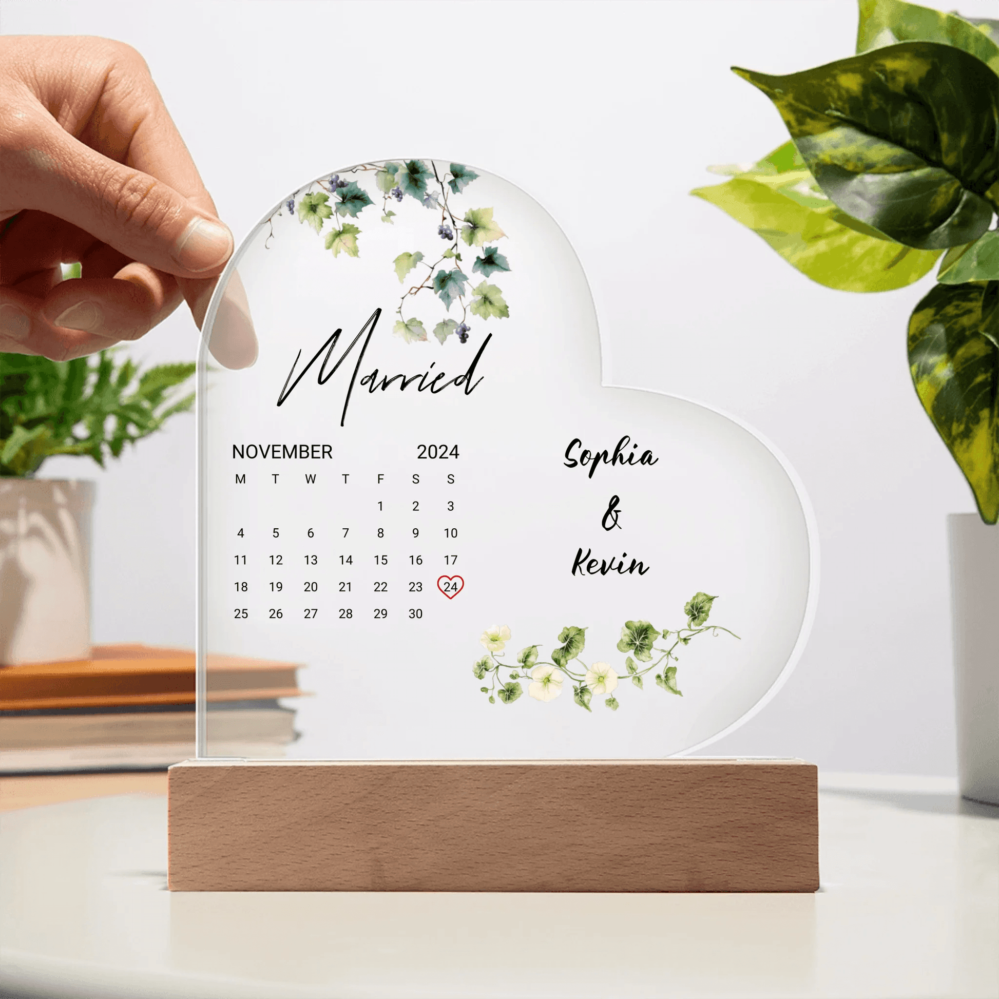 Celebrate Love: Custom Heart-Shaped Acrylic Plaque with LED Lighting, Personalized Gift For Couples, Wedding Gift, Valentine's Day Gift for Her, Anniversary Gift for Couple - Eshaarya