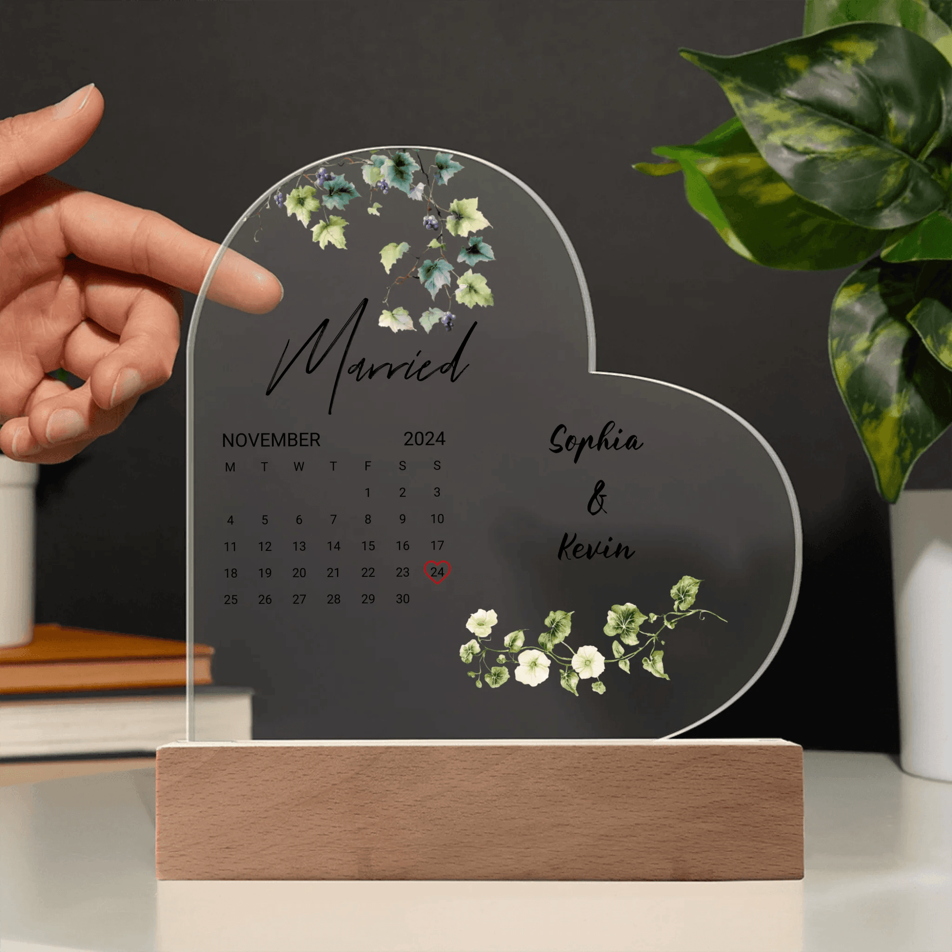Celebrate Love: Custom Heart-Shaped Acrylic Plaque with LED Lighting, Personalized Gift For Couples, Wedding Gift, Valentine's Day Gift for Her, Anniversary Gift for Couple - Eshaarya