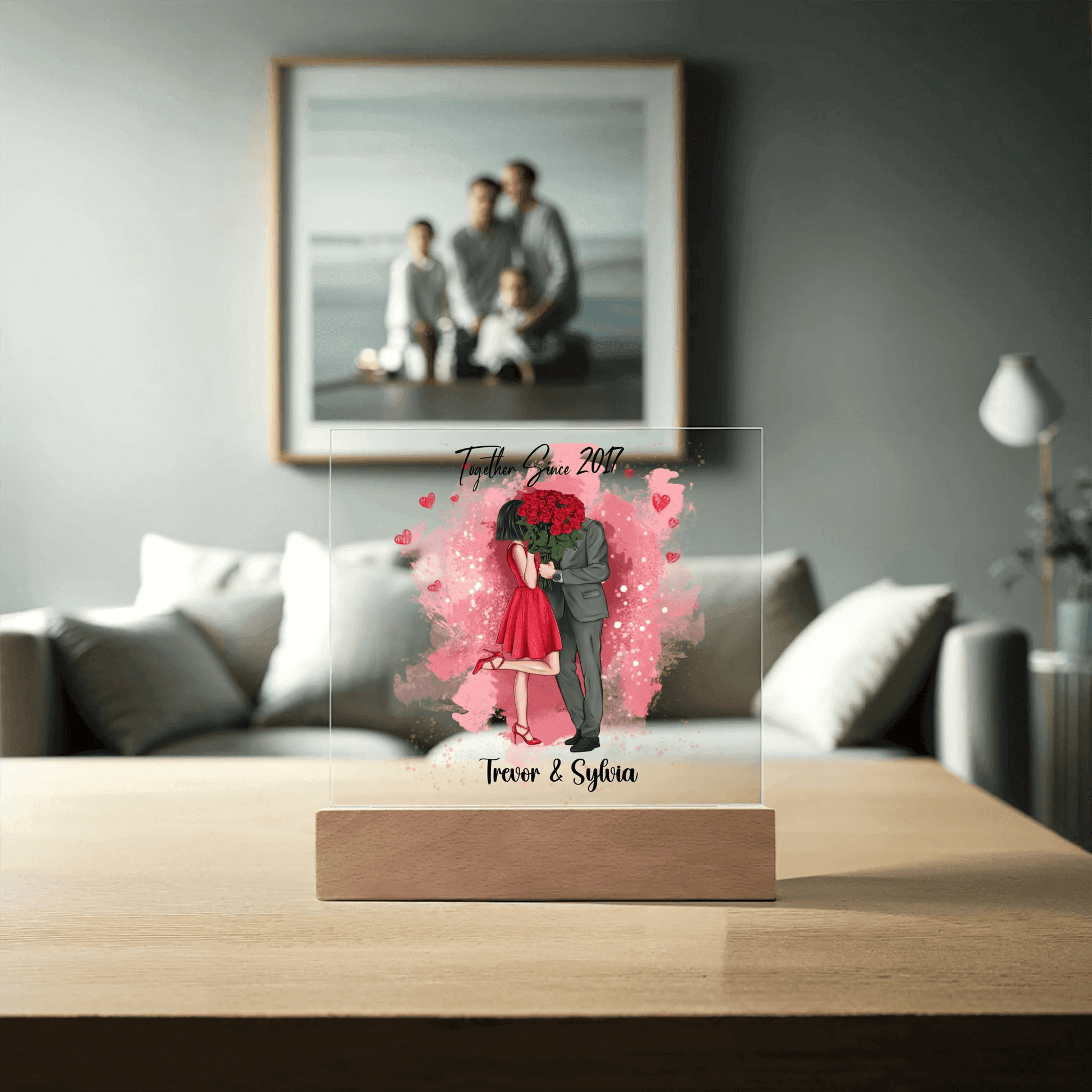 Custom Square Acrylic Plaque with LED Light – Perfect Valentine's Day Gift for Him & Her, Valentine Day Gift For Couples - Eshaarya