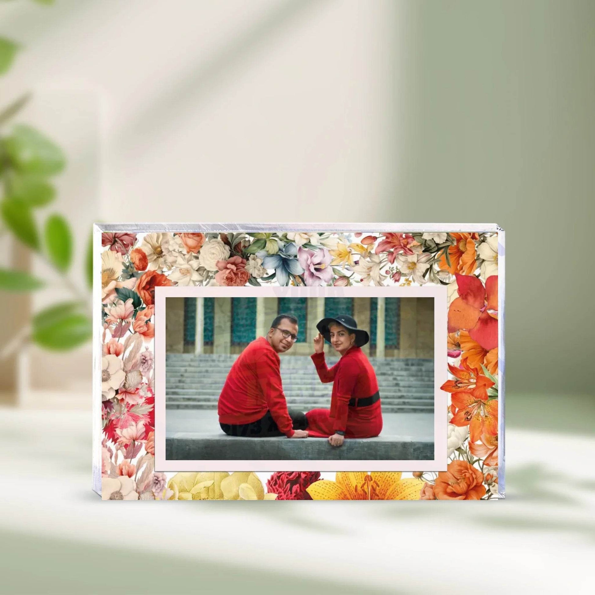 Personalized Rectangle Acrylic Plaque with Photo & Flowery Background – Perfect Gift for Loved Ones - Eshaarya