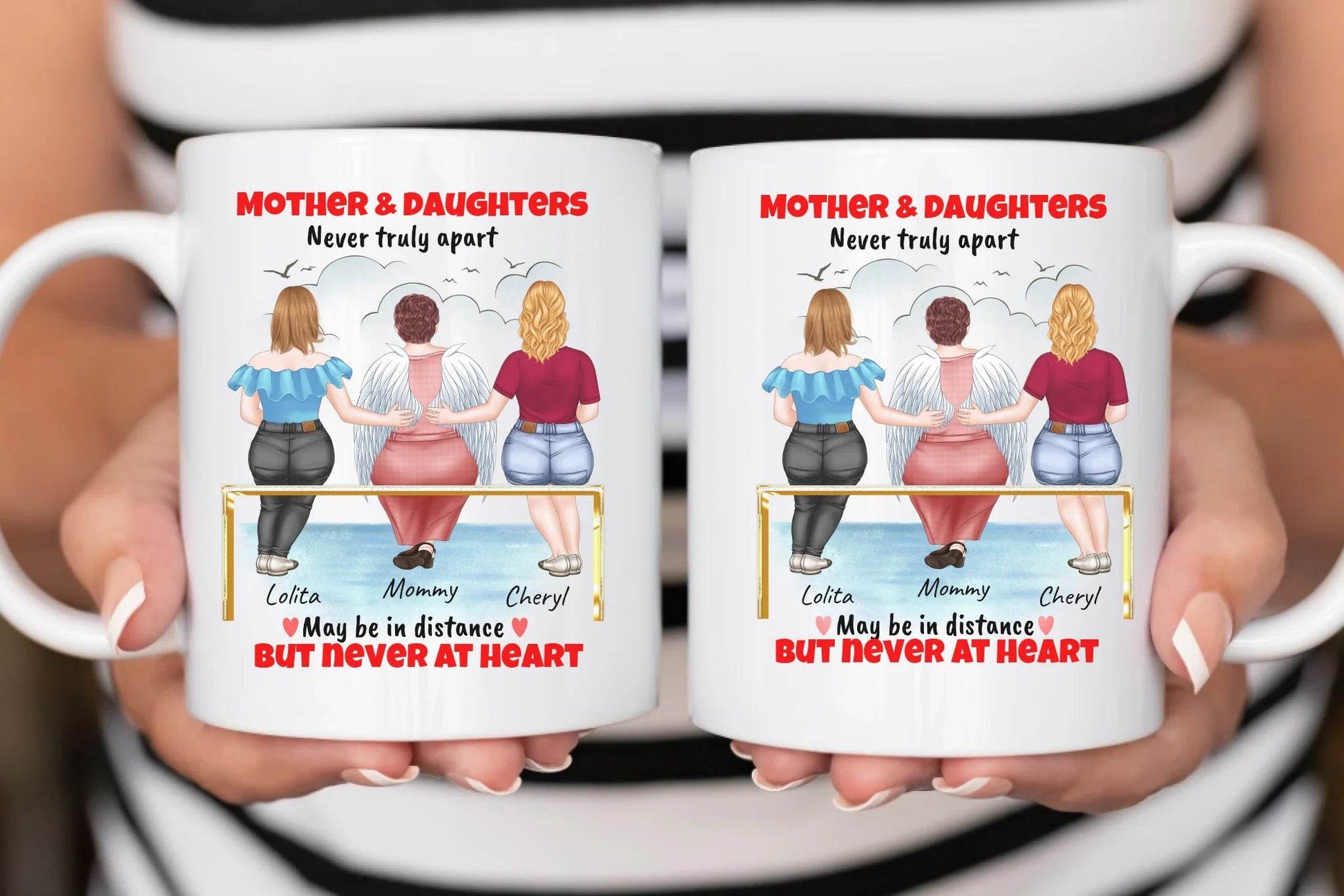 Personalized Mug for Mother and Daughters - Never Truly Apart may be in distance but never at heart + Perfect Gift for Mother's Day or Family Bonding - Eshaarya