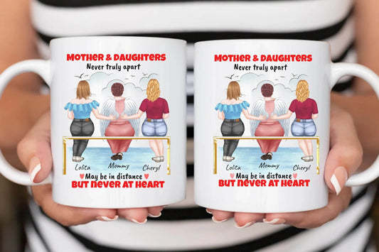 Personalized Mug for Mother and Daughters - Never Truly Apart may be in distance but never at heart + Perfect Gift for Mother's Day or Family Bonding - Eshaarya