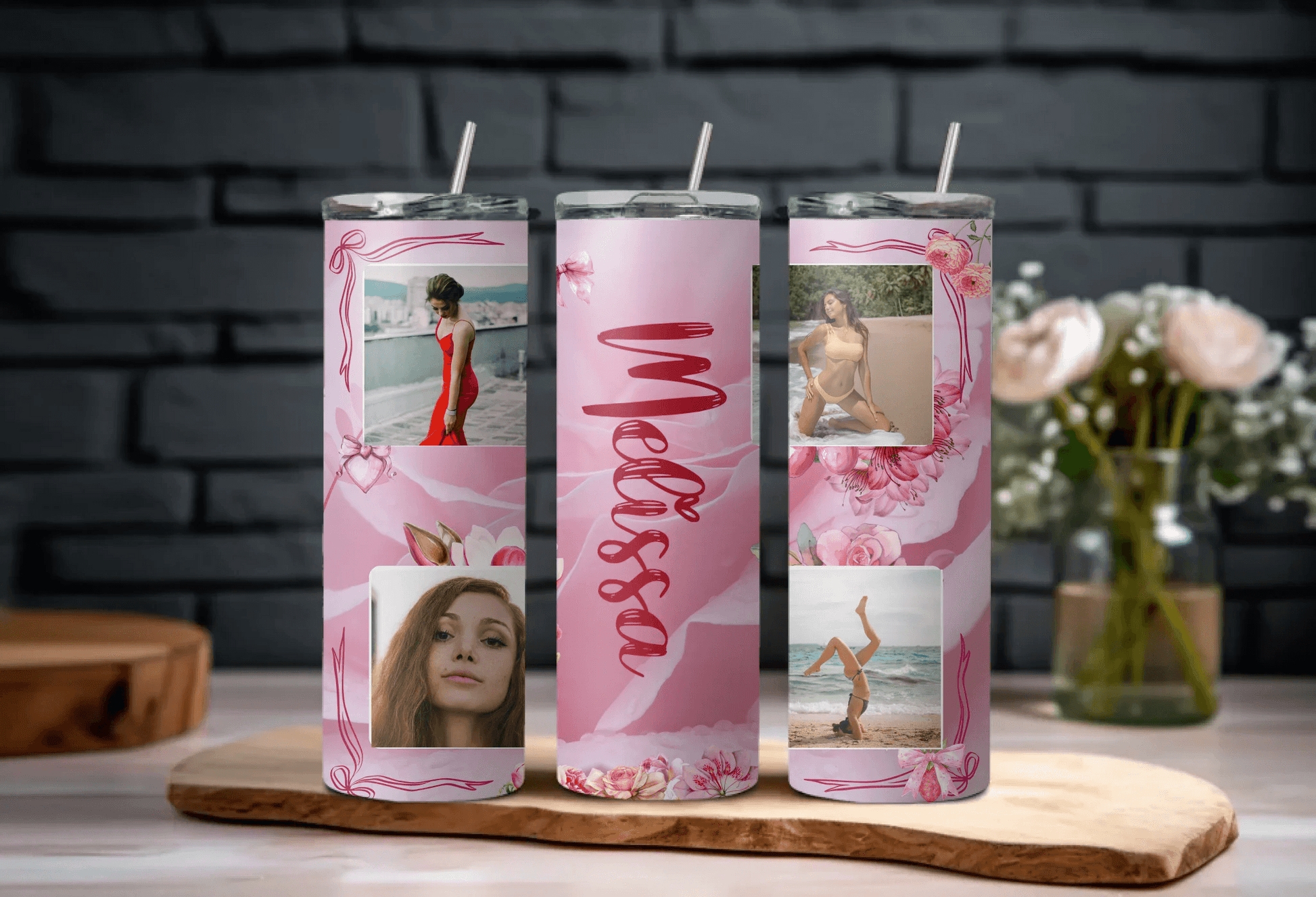 Personalized Floral Tumbler - Add your name and upload your photos, Gift for Self, Gift for Her, Gift for Peers, Gift for Friends - Eshaarya