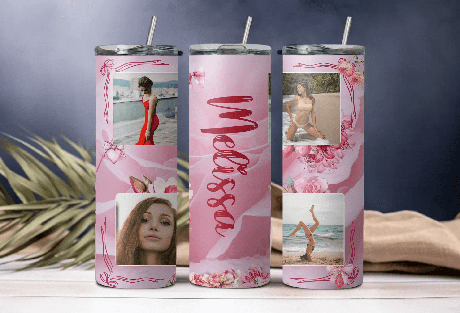 Personalized Floral Tumbler - Add your name and upload your photos, Gift for Self, Gift for Her, Gift for Peers, Gift for Friends - Eshaarya