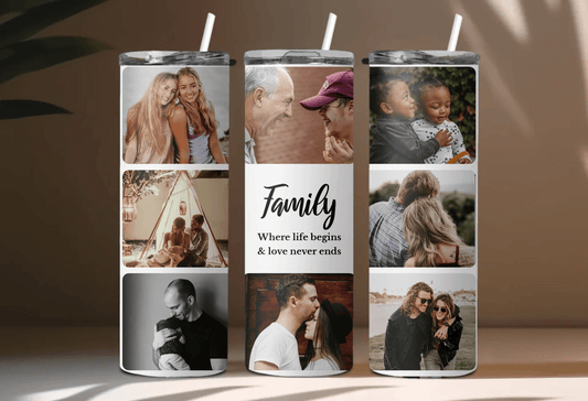 Personalized Tumbler with Your Family Photos – Where Life Begins, Gifts for Anniversary and Birthdays, Gifts for Father, Gift for Mother, Gift for Siblings, Gift for Parents, Gift for Wife - Eshaarya